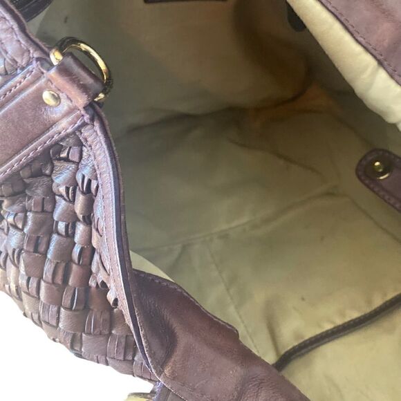 Cole Haan Genevieve Woven Leather Hobo Bag Brown Brass Hardware Shoulder Purse - Picture 7 of 9